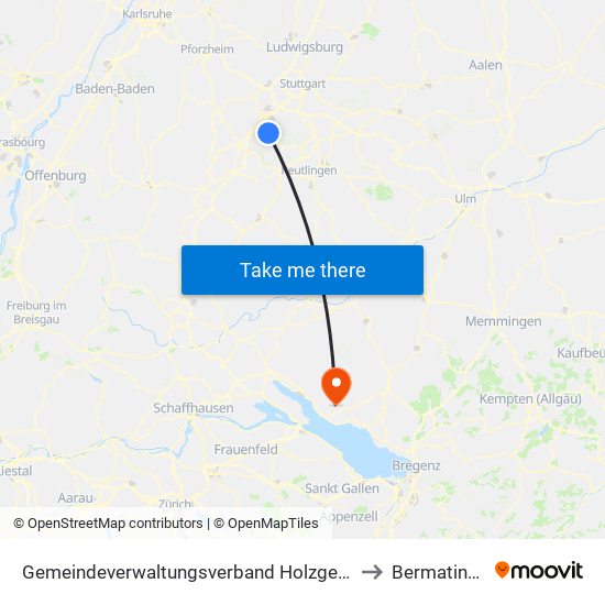 Gemeindeverwaltungsverband Holzgerlingen to Bermatingen map