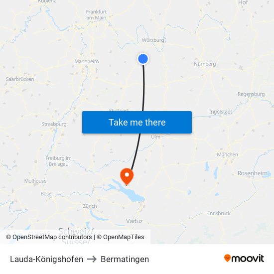 Lauda-Königshofen to Bermatingen map