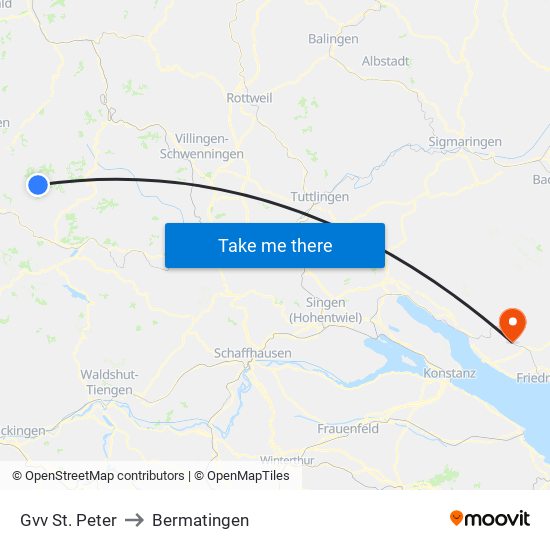 Gvv St. Peter to Bermatingen map