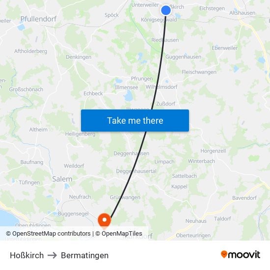 Hoßkirch to Bermatingen map
