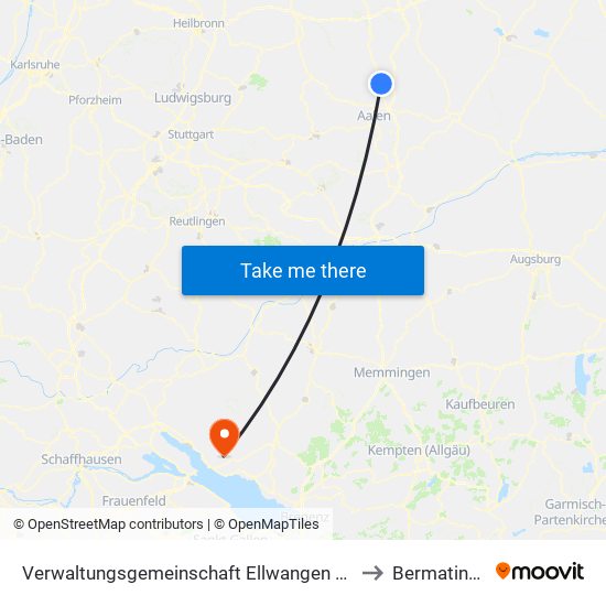 Verwaltungsgemeinschaft Ellwangen (Jagst) to Bermatingen map