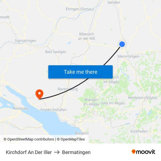 Kirchdorf An Der Iller to Bermatingen map