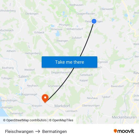 Fleischwangen to Bermatingen map