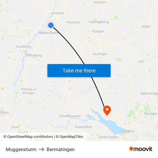 Muggensturm to Bermatingen map