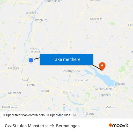 Gvv Staufen-Münstertal to Bermatingen map