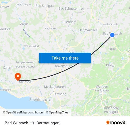 Bad Wurzach to Bermatingen map