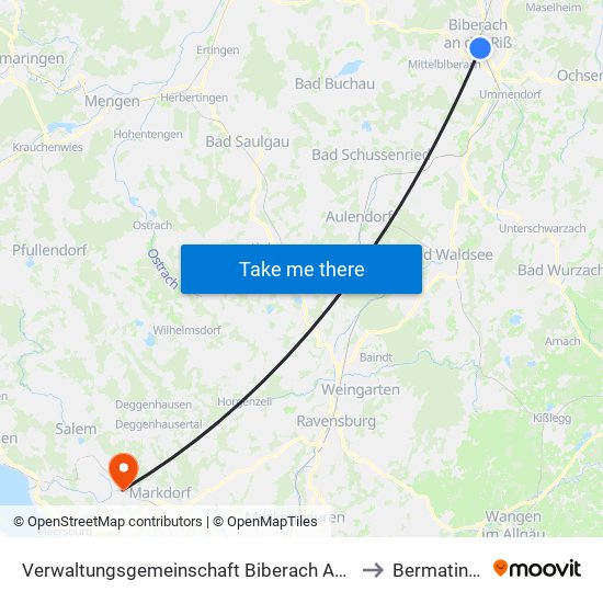 Verwaltungsgemeinschaft Biberach An Der Riß to Bermatingen map