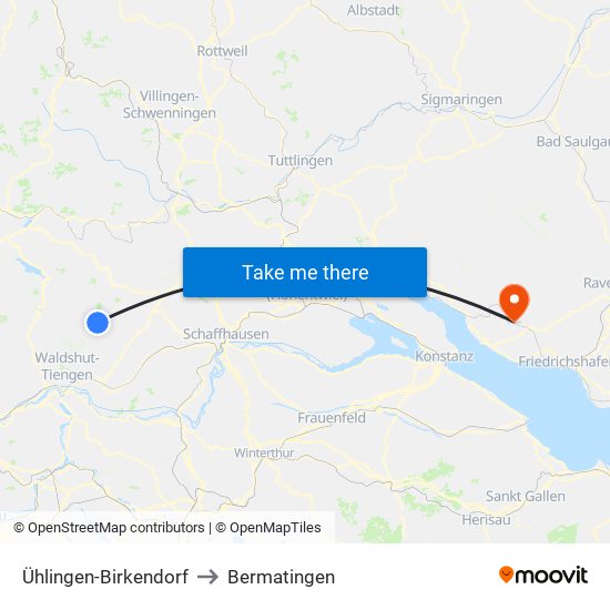 Ühlingen-Birkendorf to Bermatingen map