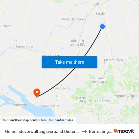 Gemeindeverwaltungsverband Dietenheim to Bermatingen map