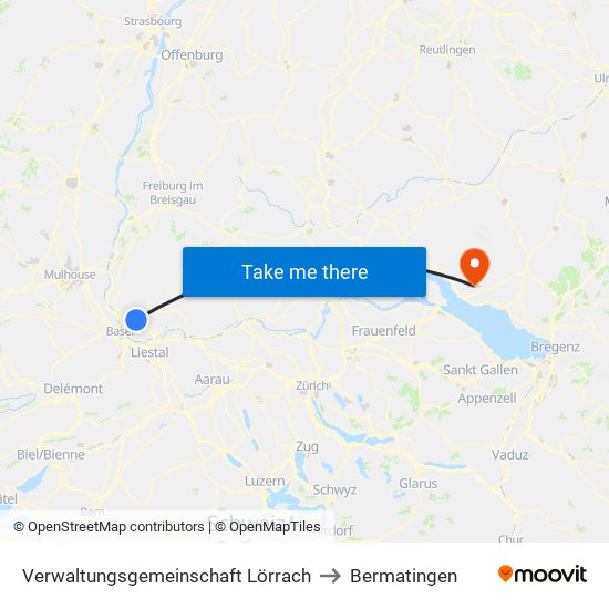 Verwaltungsgemeinschaft Lörrach to Bermatingen map
