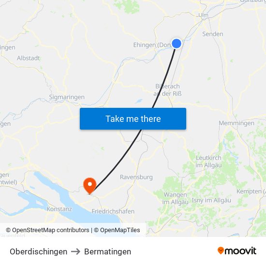 Oberdischingen to Bermatingen map