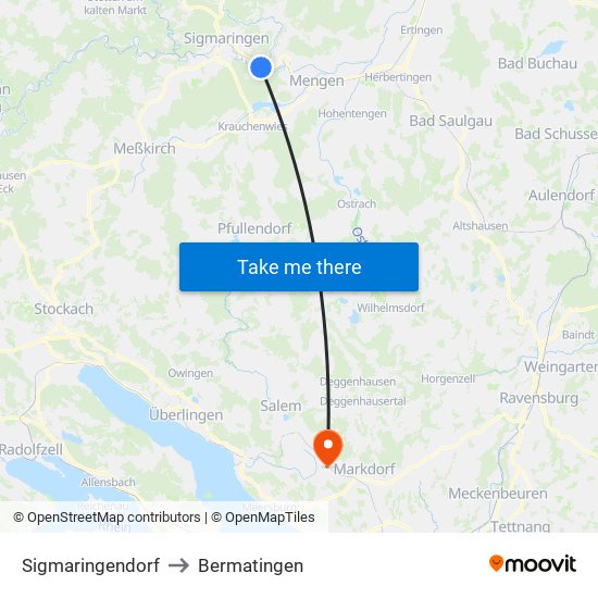 Sigmaringendorf to Bermatingen map