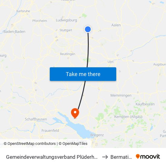 Gemeindeverwaltungsverband Plüderhausen-Urbach to Bermatingen map