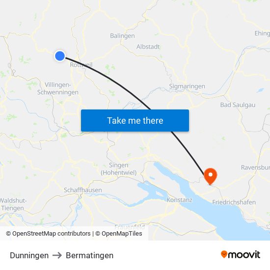 Dunningen to Bermatingen map