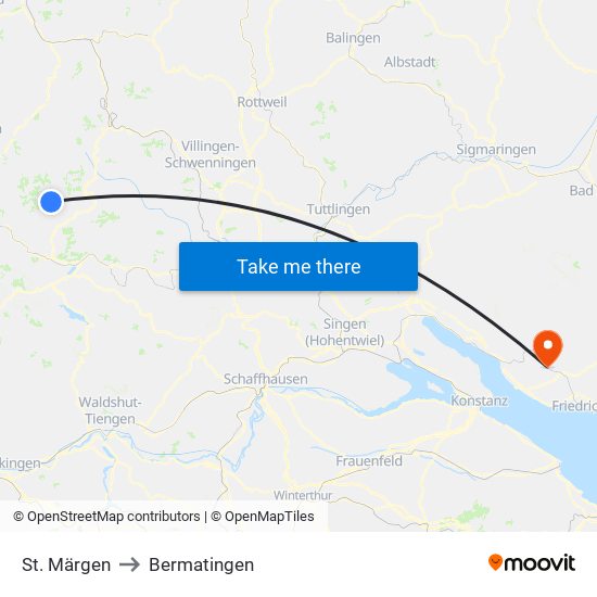 St. Märgen to Bermatingen map