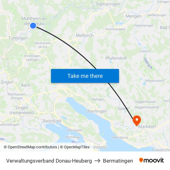 Verwaltungsverband Donau-Heuberg to Bermatingen map