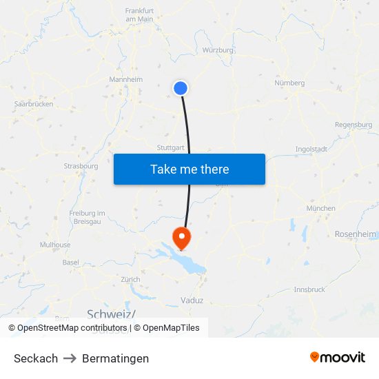 Seckach to Bermatingen map