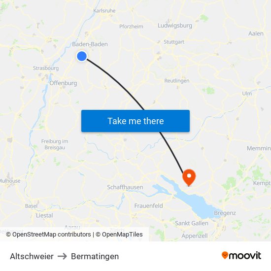 Altschweier to Bermatingen map