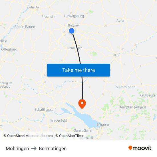 Möhringen to Bermatingen map