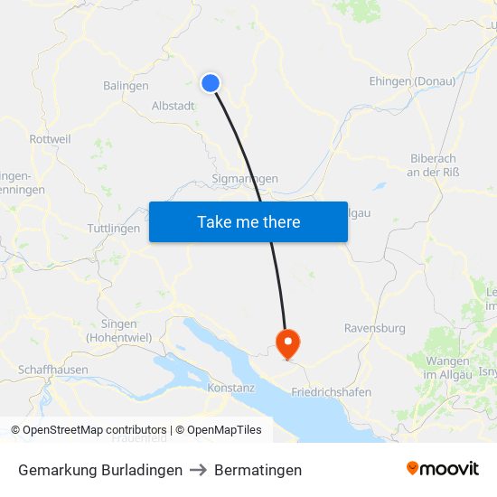 Gemarkung Burladingen to Bermatingen map