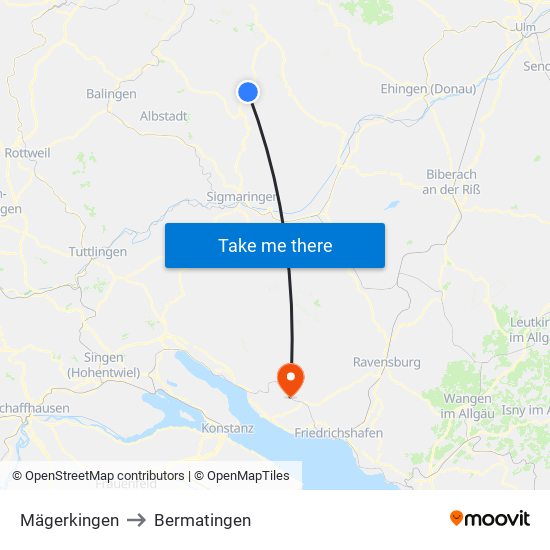 Mägerkingen to Bermatingen map