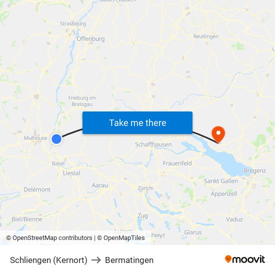 Schliengen (Kernort) to Bermatingen map