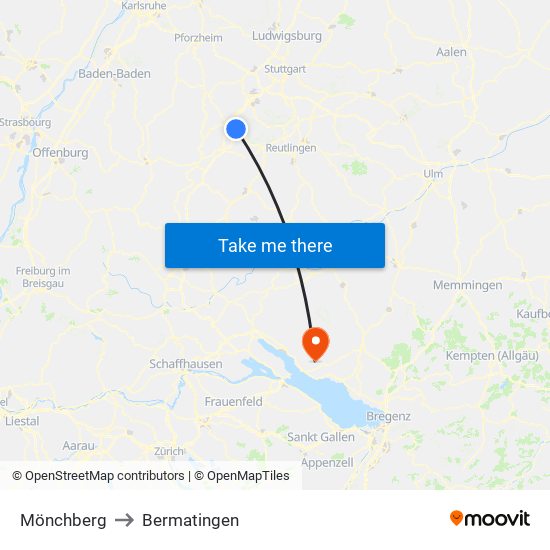 Mönchberg to Bermatingen map