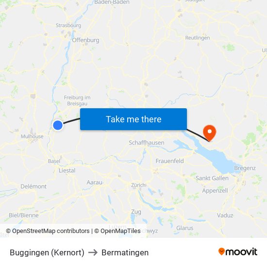 Buggingen (Kernort) to Bermatingen map