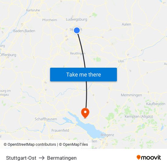 Stuttgart-Ost to Bermatingen map