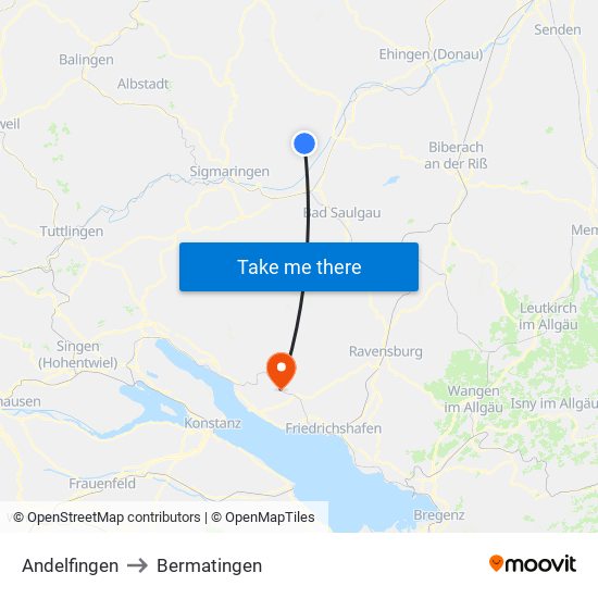 Andelfingen to Bermatingen map