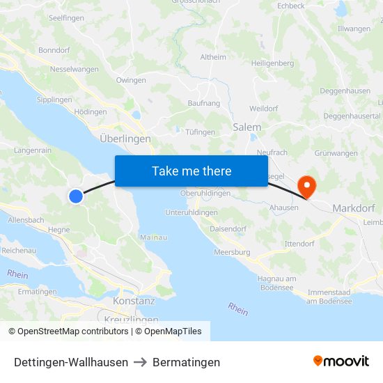 Dettingen-Wallhausen to Bermatingen map