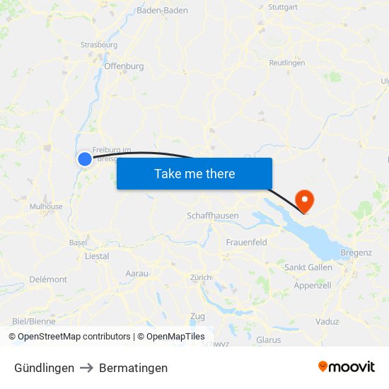 Gündlingen to Bermatingen map