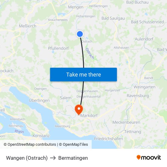 Wangen (Ostrach) to Bermatingen map