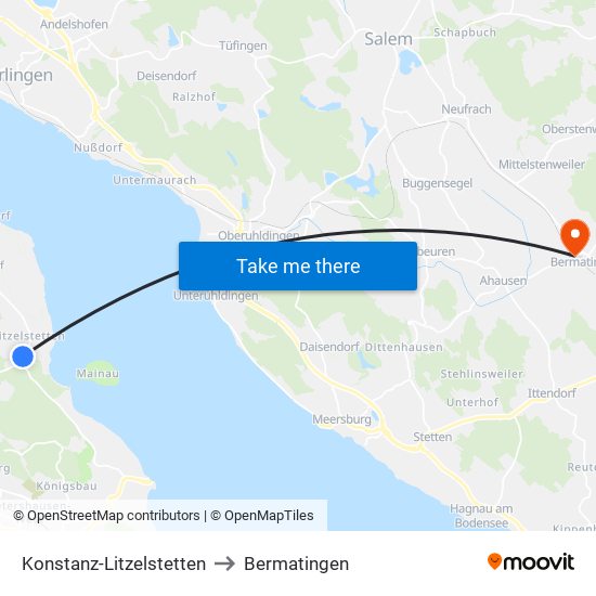 Konstanz-Litzelstetten to Bermatingen map