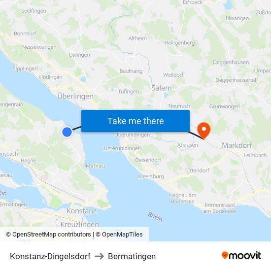Konstanz-Dingelsdorf to Bermatingen map