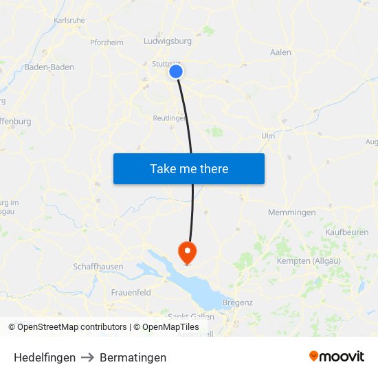 Hedelfingen to Bermatingen map