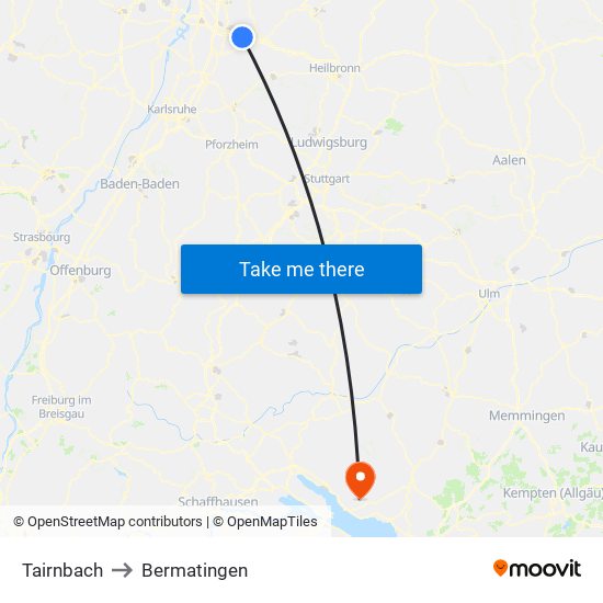 Tairnbach to Bermatingen map