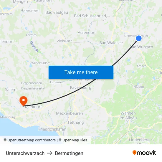 Unterschwarzach to Bermatingen map