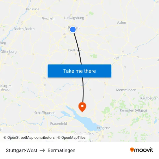 Stuttgart-West to Bermatingen map