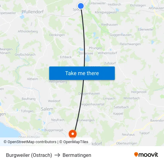 Burgweiler (Ostrach) to Bermatingen map