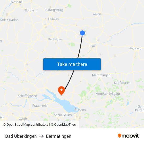 Bad Überkingen to Bermatingen map