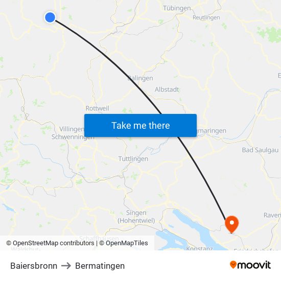 Baiersbronn to Bermatingen map