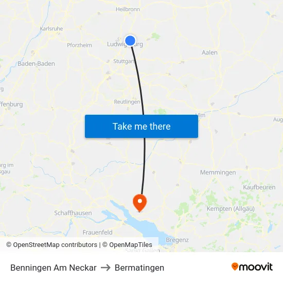 Benningen Am Neckar to Bermatingen map