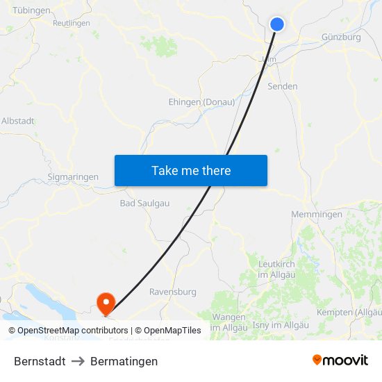 Bernstadt to Bermatingen map