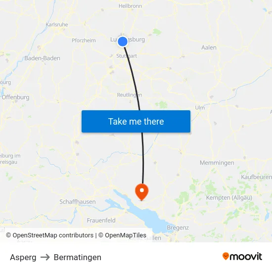 Asperg to Bermatingen map