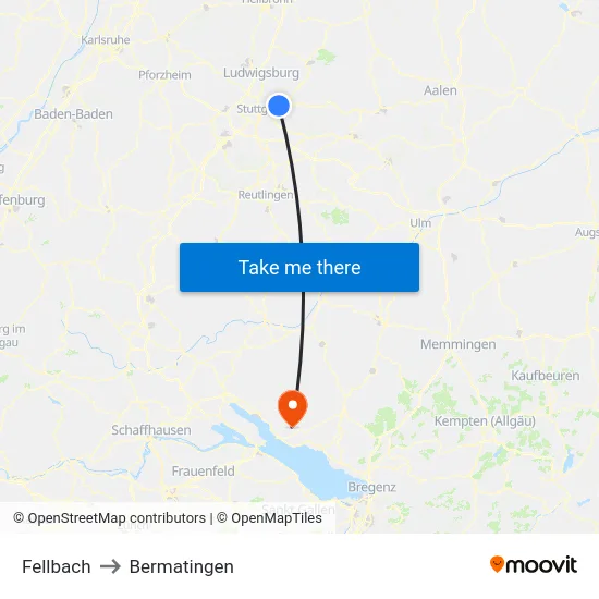 Fellbach to Bermatingen map