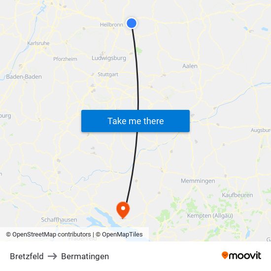 Bretzfeld to Bermatingen map