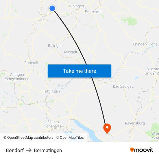 Bondorf to Bermatingen map