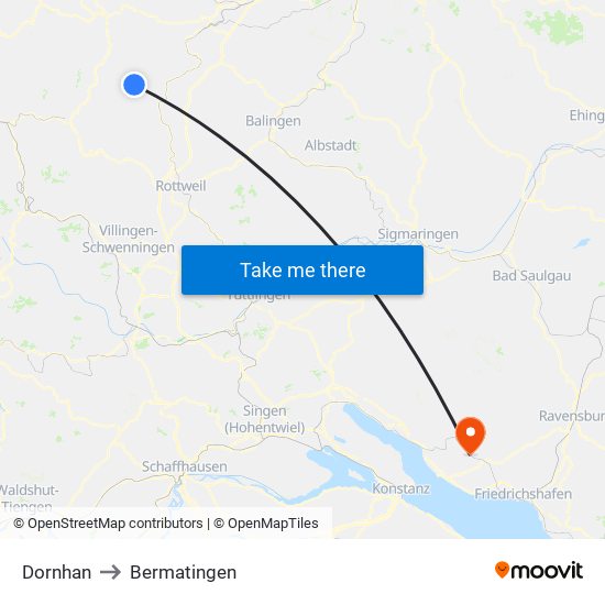 Dornhan to Bermatingen map