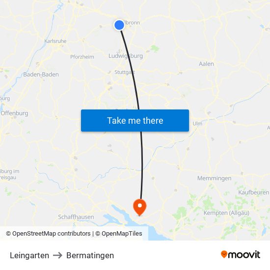 Leingarten to Bermatingen map
